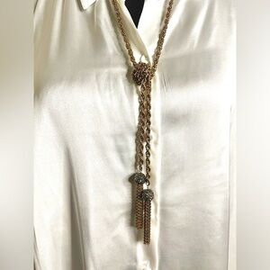 Albertina knotted rope/tassel w/crystal ball necklace,antique gold tone⛓️‍💥